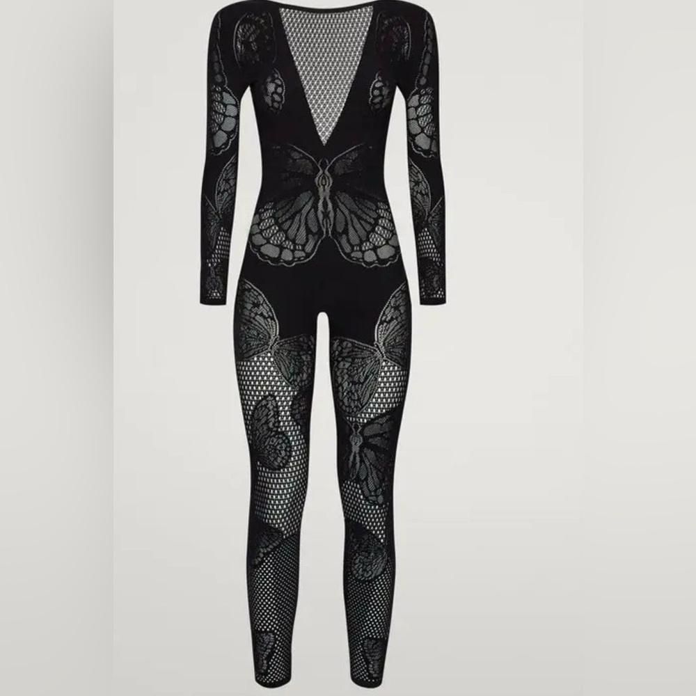 Wolford Black Butterfly Mesh Jumpsuit